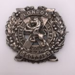 A London Scottish silver cap badge, EL&Co, Birmingham, 1914