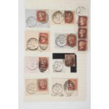 A collection of QV Penny Red stamps, franked and on partial covers