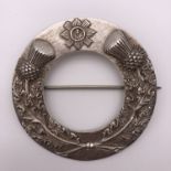 A white metal (tested as silver) Royal Scots plaid brooch, 66 mm