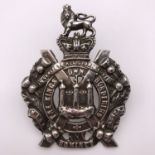 A Victorian King's Own Scottish Borderers white metal bonnet / cap badge, a heavily cast example,