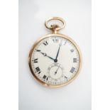 A 1930s Longines 9ct gold open-faced pocket watch, having a 16-jewel movement and circular enamelled
