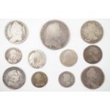 Sundry silver coins, Charles II - George I