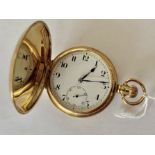 A Zenith 18ct gold hunter cased pocket watch, having a crown-wound movement and circular enamelled
