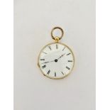 A late 19th Century lady's yellow metal fob watch (stamped 18K and tested as high carat gold),