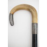 [ Carlisle Police ] A 1920s silver-mounted and horn handled ebony walking stick, the ferule engraved