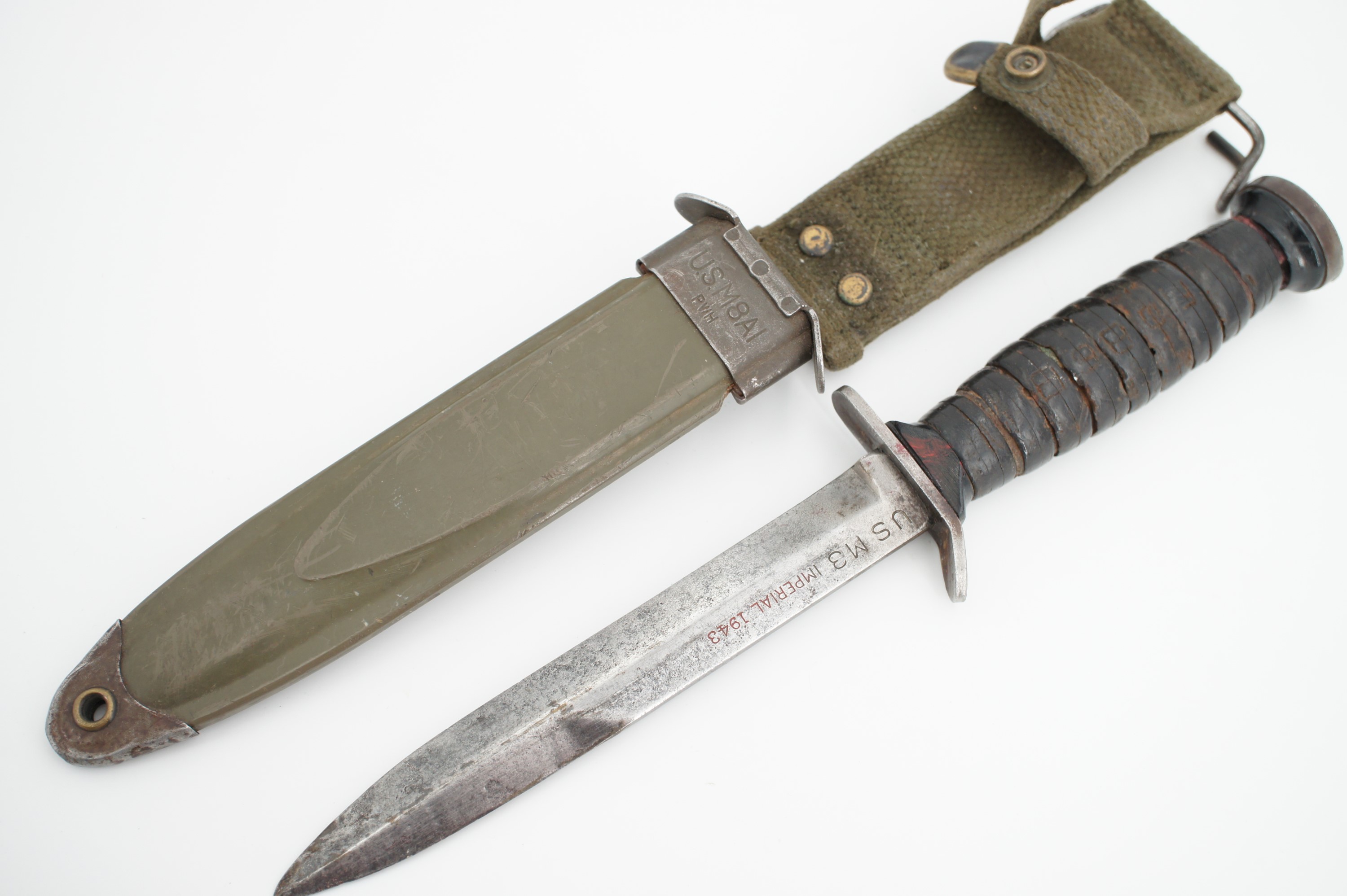 A US M3 fighting knife by Imperial, the blade dated 1943