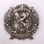 A London Scottish white metal cap badge (tested as silver), of heavy multi-piece construction,