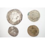 Sundry hammered silver coins including a James I Irish sixpence, mint mark bell, 1603-4; a Hungarian