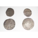 Two Plantagenet silver long cross penny coins and two halfpennies