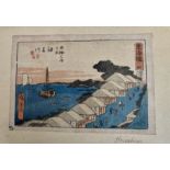 *** Hiroshigi (Taisho) Woodblock print of a coastal town, together with three further similar, 12