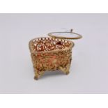 A vintage gilt-metal and pink cushion-lined bijouterie box, 7 x 7 x 5 cm