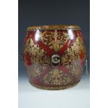 A Chinese lacquered drum, 35 cm