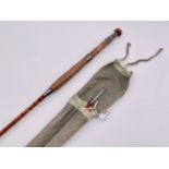 A G Wilkins and Sons - Redditch 9'6" Greenheart fly fishing rod (3 sections) and trout landing net