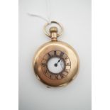 A rolled-gold half hunter pocket watch, having crown-wound lever movement, champleve enamelled