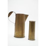 A Great War 18-pounder brass shell case trench art jug and a vase