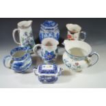 A Cauldon blue and white jug, Hancock and Sons Indian Tree pattern jug and two others etc