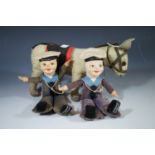 A 1930's felt toy donkey and two sailors