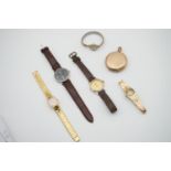 A quantity of vintage watches, including a rolled gold hunter pocket watch (a/f), a Smiths Empire