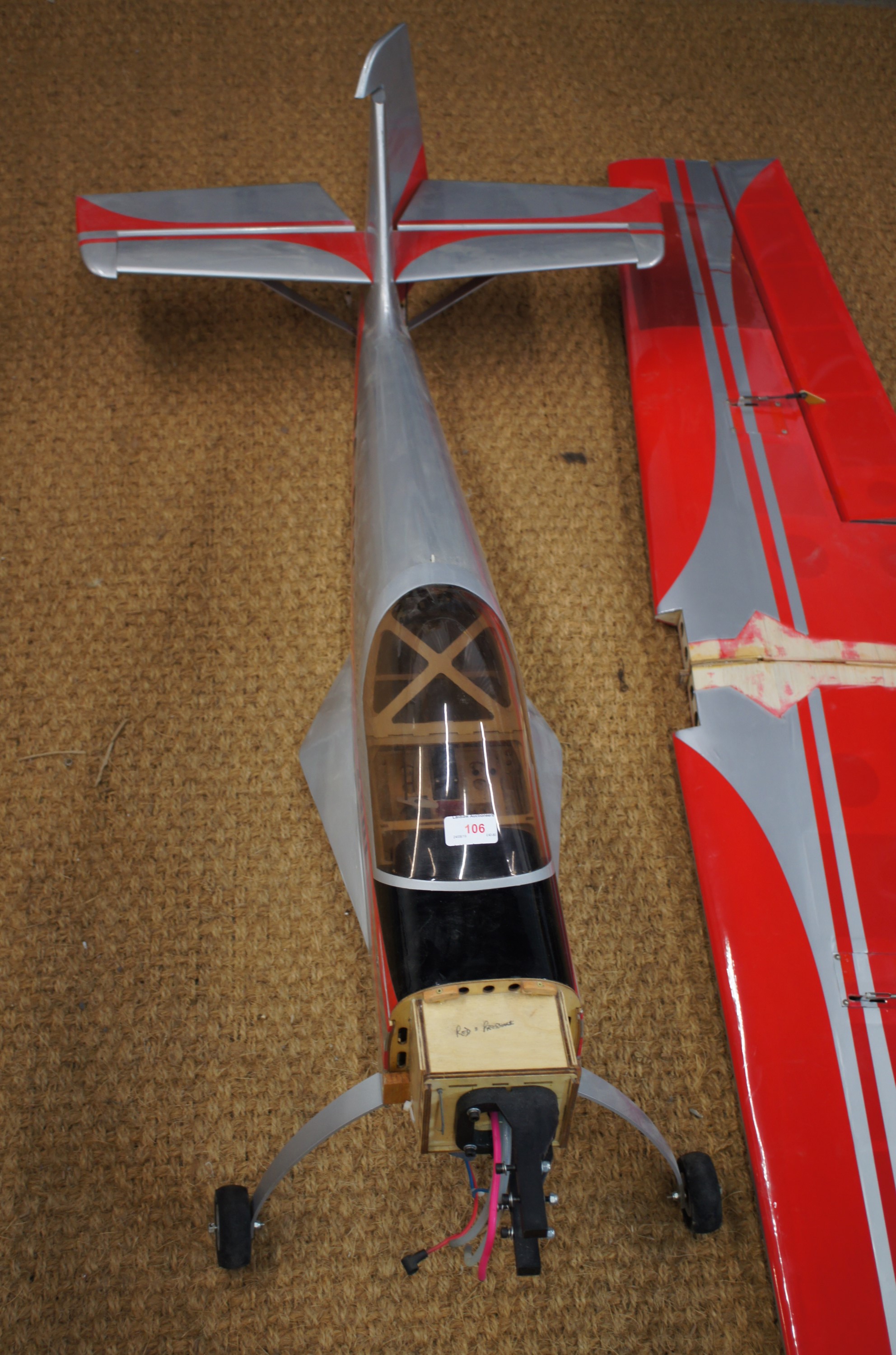 A large remote control model aircraft silver and red EC-DLX wingspan 63" (160 cm) Length 4' (122 - Image 2 of 3