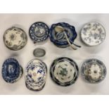 A large quantity of 19th Century flow blue and transfer printed dinnerware, including tureens and