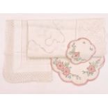 Early 20th Century and later domestic embroidery, including a whitework embroidered table cloth with