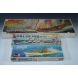 Three model boat kits comprising Indiscrete, HMS Ark Royal and MV Benledi cargo-liner