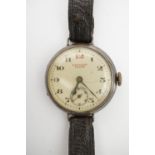 A First World War 'Brigade Lever' silver-cased trench watch, with white enamelled face, Arabic