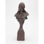 A contemporary bronzed bust of Art Nouveau influence, modelled as a young lady with flowing hair