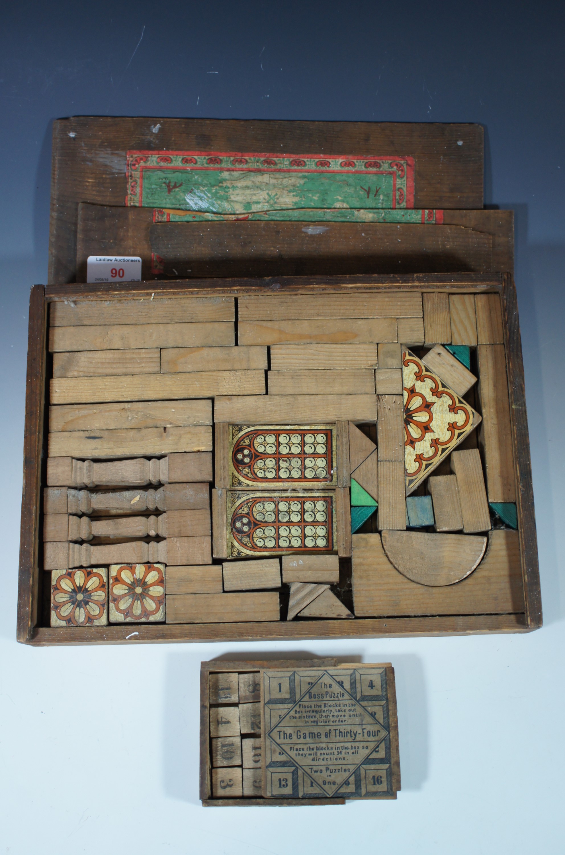 The Game of Thirty-Four wooden puzzle and a Victorian toy wooden building block set - Image 2 of 2