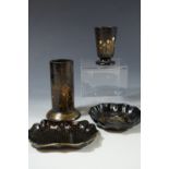 A 19th Century lacquer spill vase and pin trays etc