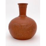 A Meiji Japanese Tokoname "redware" bottle vase, of oblate form with a slender neck, decorated
