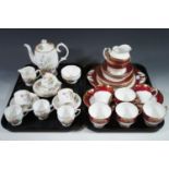 A Queen Anne "Old Country Spray" coffee set and a Salsbury tea set, (cream jug a/f)