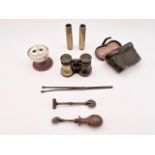 Collectors' items including pastry jiggers, crimping irons, a 'globe' inkwell (a/f), two shell cases