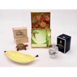 Novelty ceramics including a boxed Wade tortoise, a boxed Carlton Ware preserve dish and spoon, a