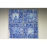 Four 19th Century Aesthetic period blue and white printed hearth tiles bearing design registration