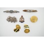 Military sweetheart brooches and cuff links, including two RAF brooches, one in the form of a