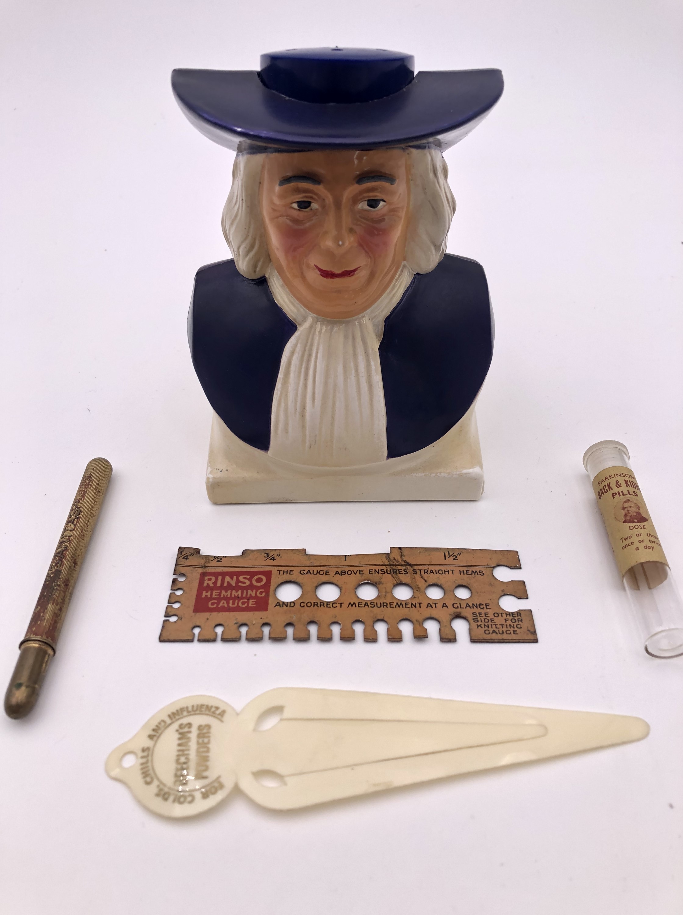 Sundry advertising and other collectables including a Quaker porridge caster, a Beecham's Powders
