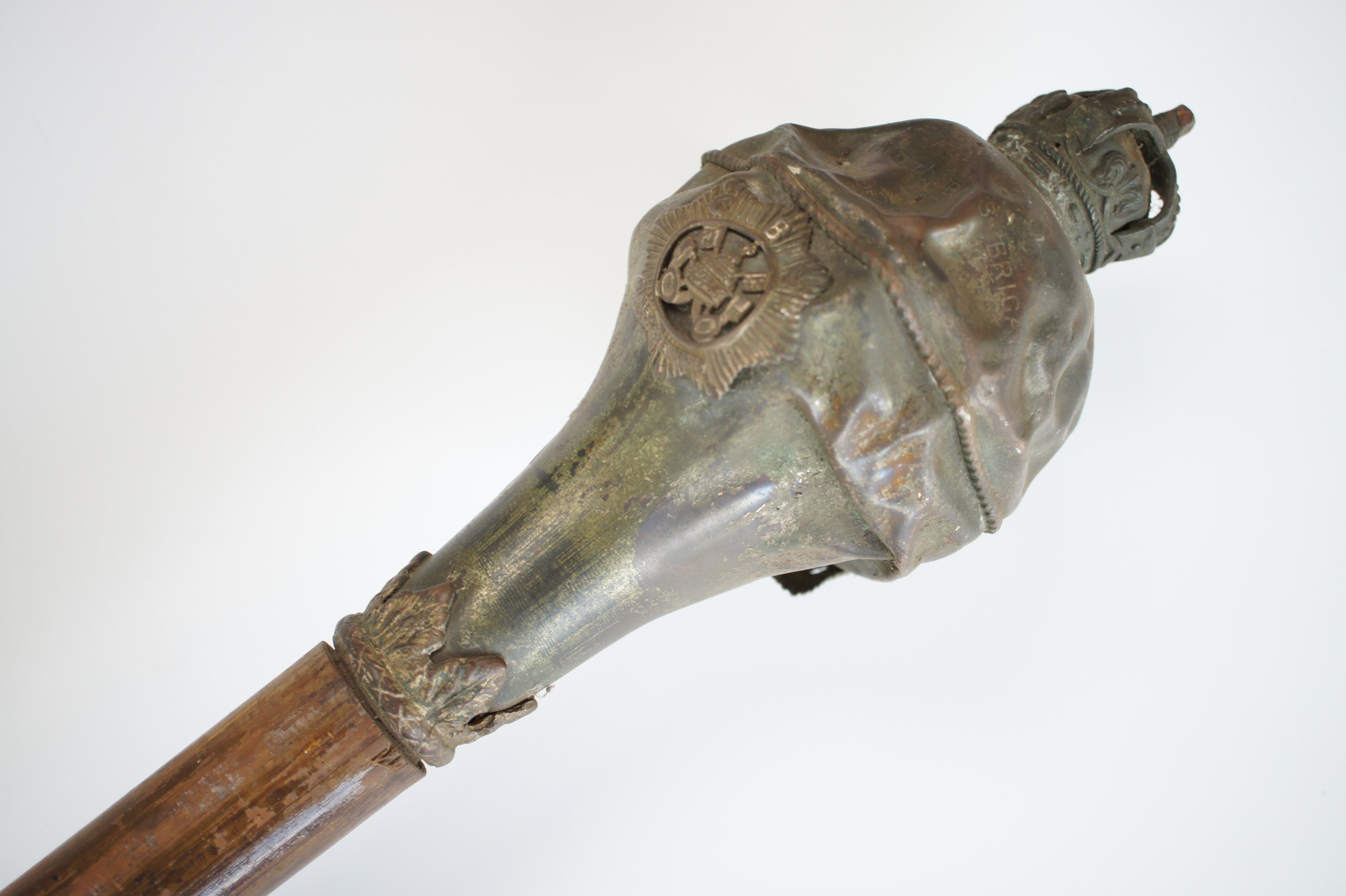 A Catholic Boys Brigade Drum Major's mace or staff dated 1928, 137 cm (a/f)