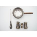 Collectors' items including a Georg Jensen style Danish stainless steel brandy pan, a Victorian