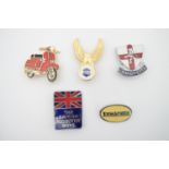 Five Scooter lapel badges, including Lambretta and Vespa etc.