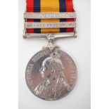 A Queen's South Africa medal with two clasps to 2665 Pte F Edden, KRRC