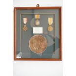 1914-15 Star, British War and Victory medals with Memorial Plaque to L-12596 Pte John William Lacey,