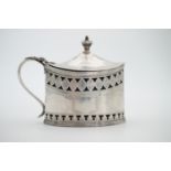 A George III silver covered mustard, of navette shape, having reticulated and wriggle-work