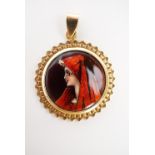 A contemporary hand-enamelled pendant depicting the Madonna, in a yellow-metal frame, 5.5g