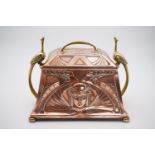 An early 20th Century WMF jugendstil table casket or caddy, in copper and brass, of truncated
