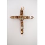 A Georgian citrine and yellow-metal cruciform pendant, the emerald cut stones being pinch set,