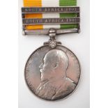 A King's South Africa medal with two clasps to Pte E Fryer, I I C Depot