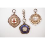 Three 1930s silver Leeds cricket prize fob medallions, 28.9g