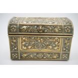 An early 20th Century Art Nouveau brass stationery box, relief-decorated overall in patterns of