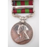 An India Medal with Tirah 1897-98 and Punjab Frontier 1897-98 clasps engraved to 3933 Pte W Dalzell,